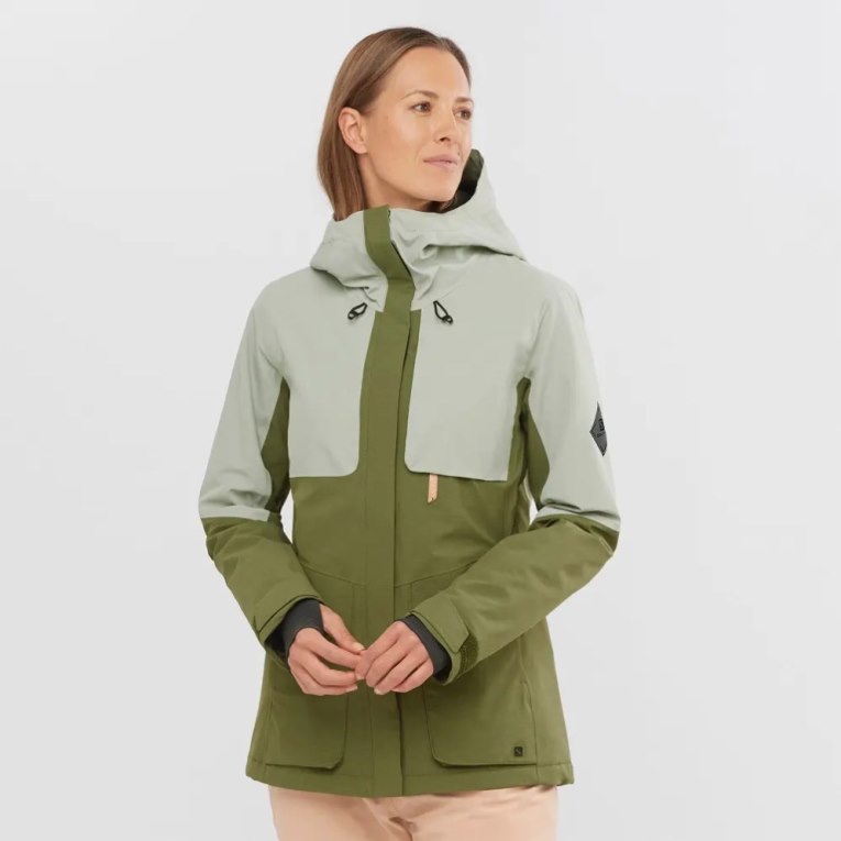 Dámské Lyžařské Bundy Salomon Proof Light Insulated Hoodie Mátově Zelená Olivy Zelené | CZ 39NOYKV